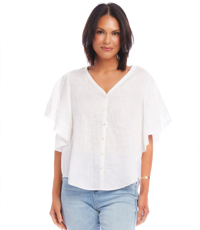 Karen Kane Off White Flutter Sleeve Top Karen Kane