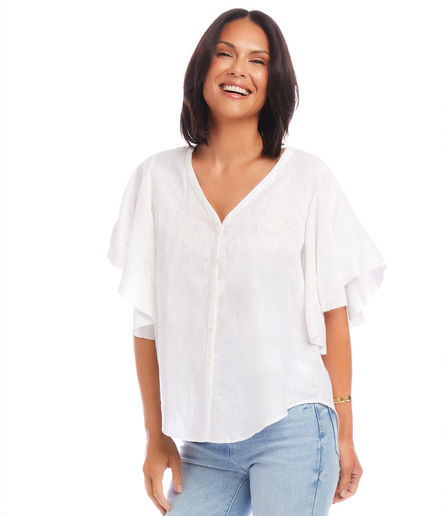 Karen Kane Off White Flutter Sleeve Top Karen Kane