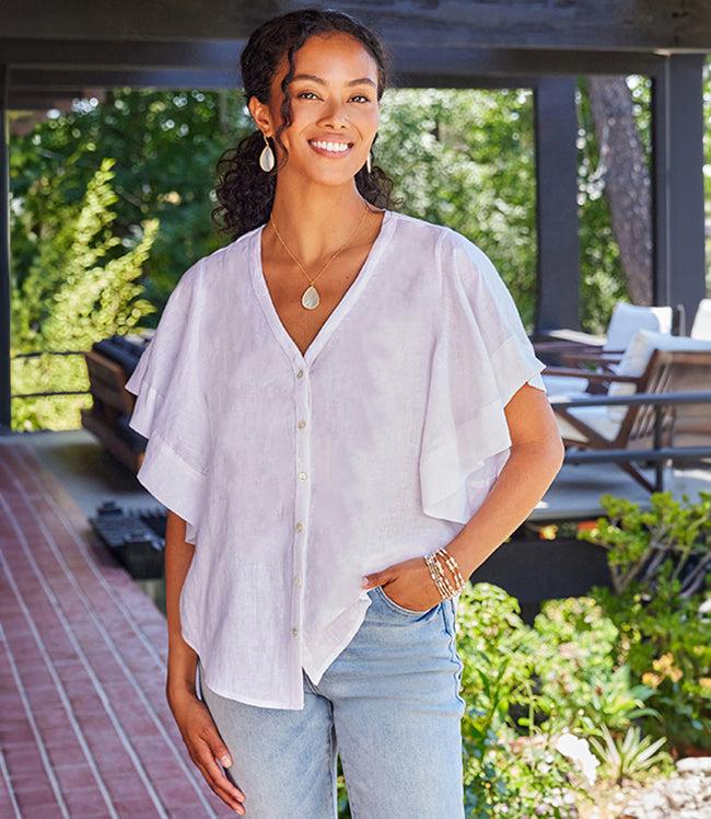 karen kane Off White Flutter Sleeve Top Karen Kane