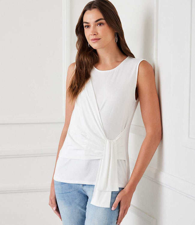 Karen Kane Off White Side Drape Top Karen Kane