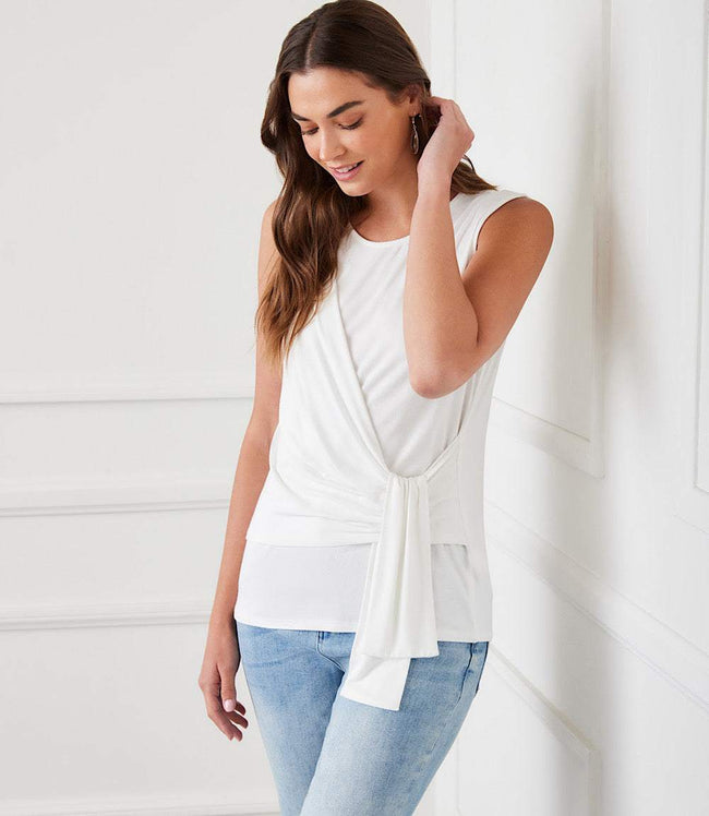 Karen Kane Off White Side Drape Top Karen Kane