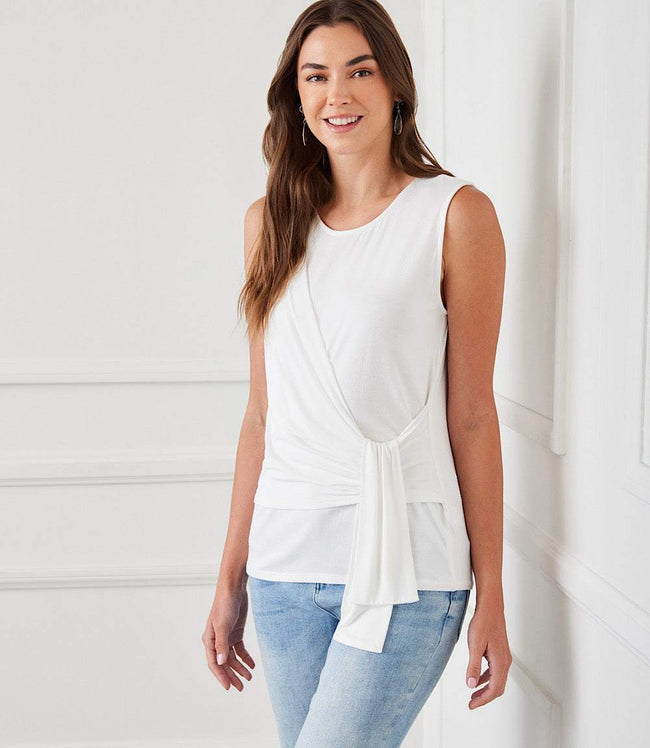 karen kane Off White Side Drape Top Karen Kane