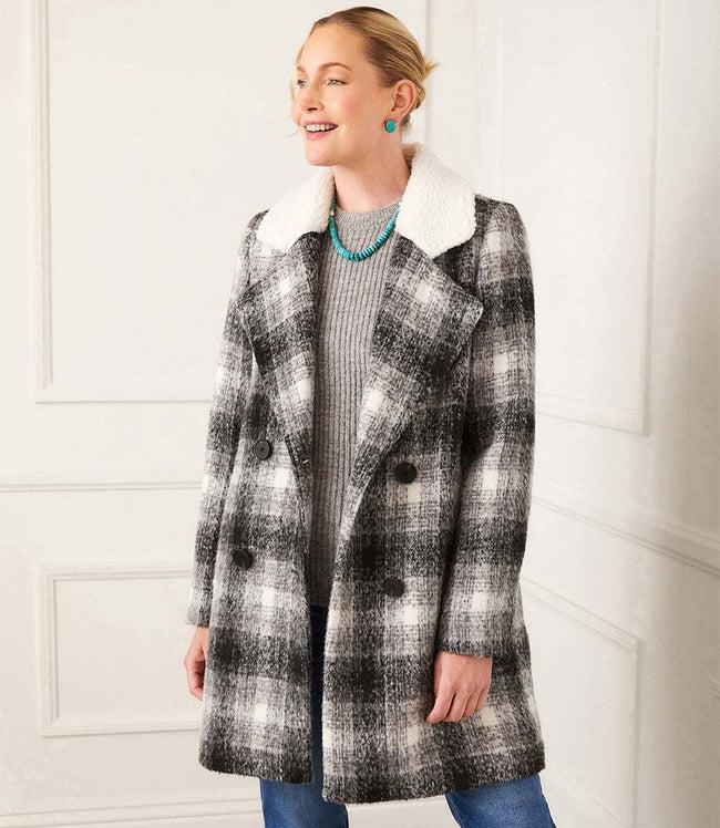 Karen Kane Plaid Shearling Collar Coat Karen Kane
