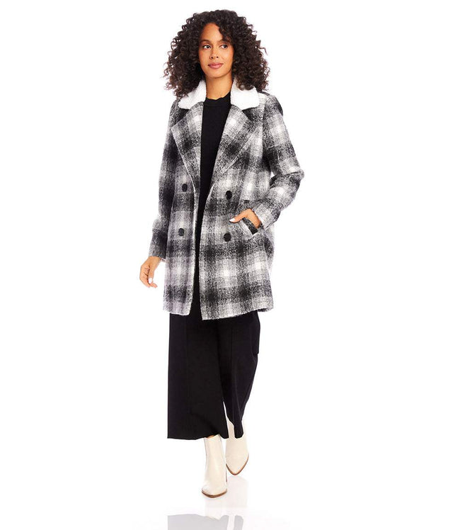Karen Kane Plaid Shearling Collar Coat Karen Kane