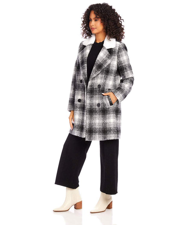 Karen Kane Plaid Shearling Collar Coat Karen Kane
