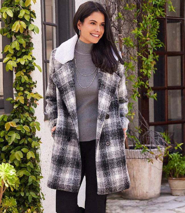 karen kane Plaid Shearling Collar Coat Karen Kane