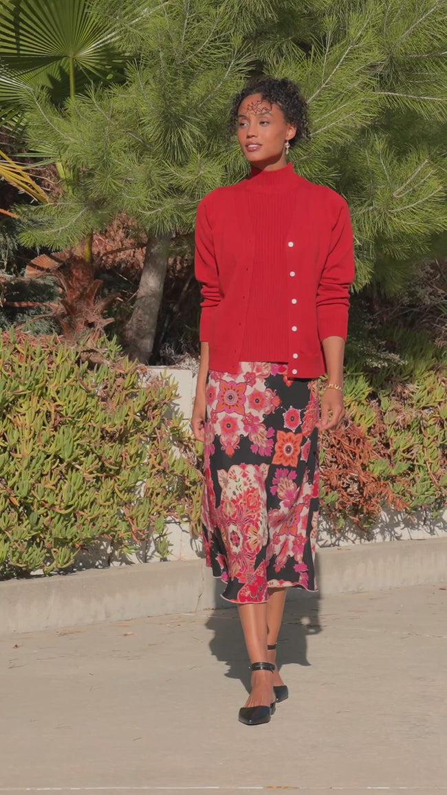 Karen Kane Print Bias Cut Midi Skirt Karen Kane