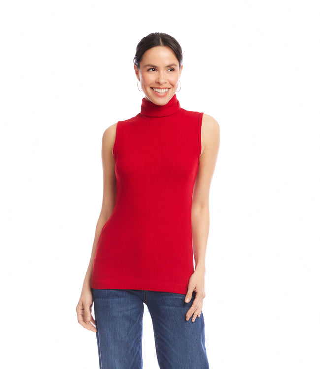 Karen Kane Red Ribbed Turtleneck Tank Karen Kane