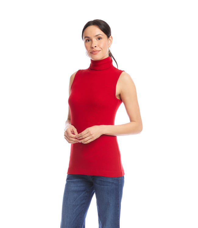 Karen Kane Red Ribbed Turtleneck Tank Karen Kane