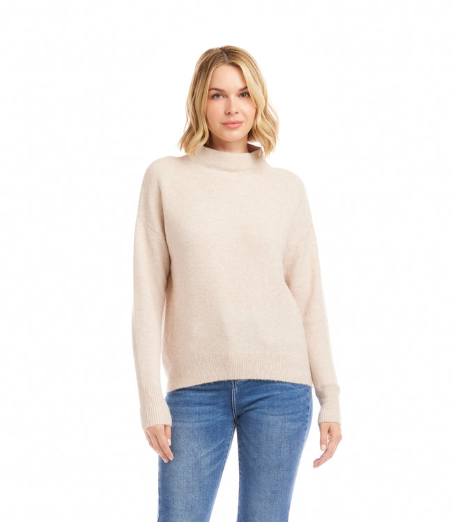 Karen Kane Sand Mock Neck Sweater Karen Kane