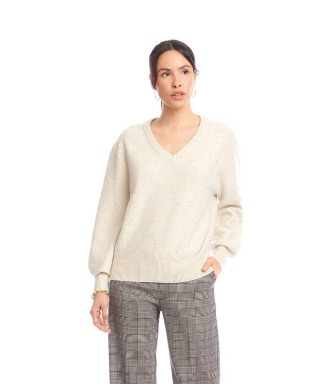 Karen Kane Sand Sequin V-Neck Sweater Karen Kane