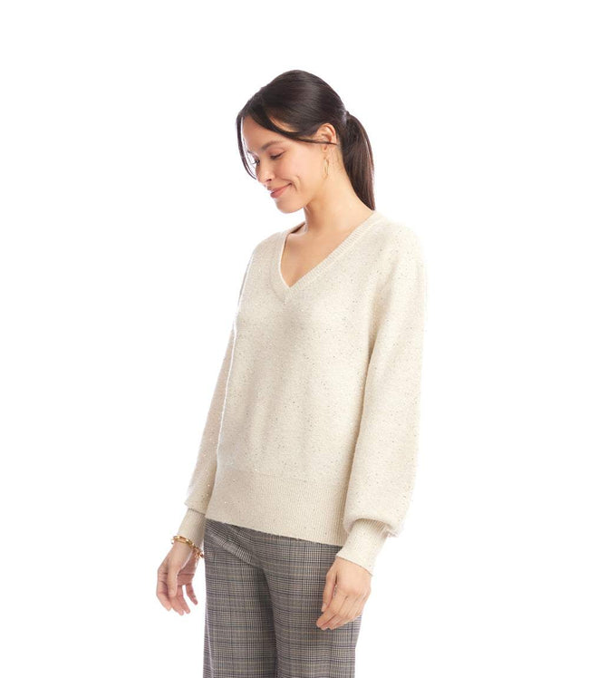 Karen Kane Sand Sequin V-Neck Sweater Karen Kane