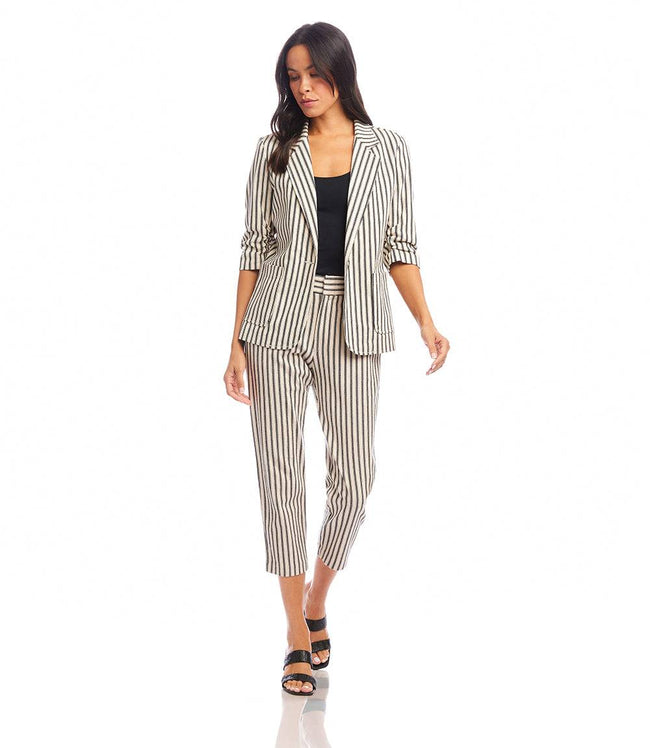 Karen Kane Stripe Ruched Sleeve Jacket Karen Kane