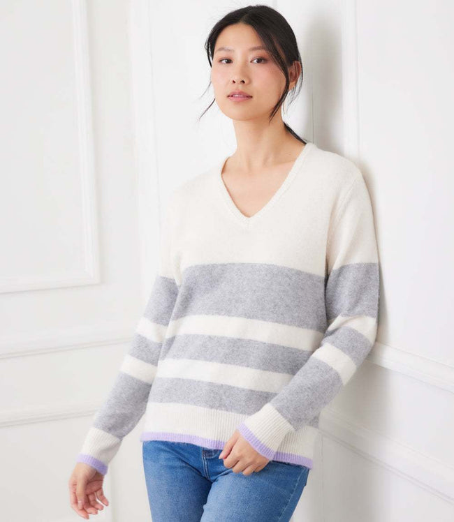 Karen Kane Stripe Stripe V-Neck Sweater Karen Kane