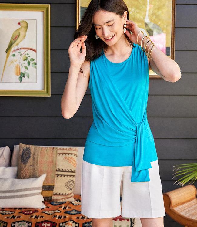 Karen Kane Teal Side Drape Top Karen Kane