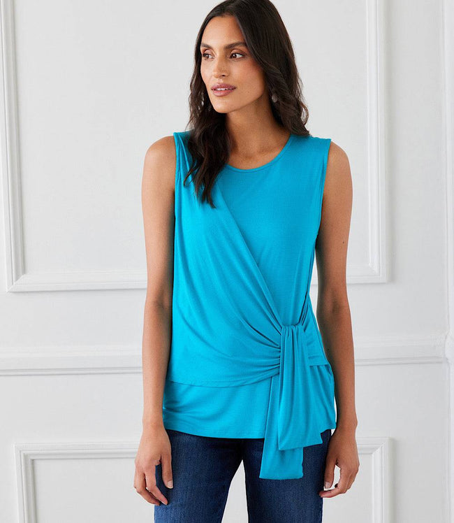 karen kane Teal Side Drape Top Karen Kane