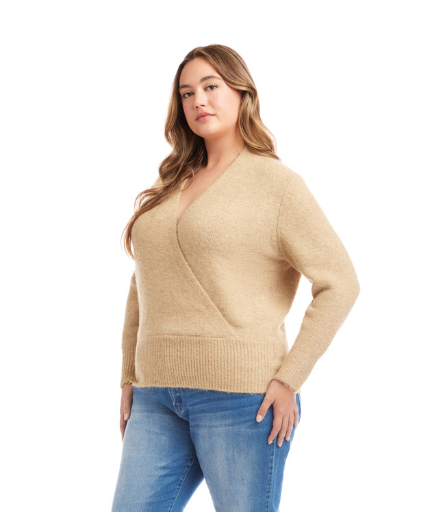 Karen Kane Wheat Plus Size Wrap Sweater Karen Kane