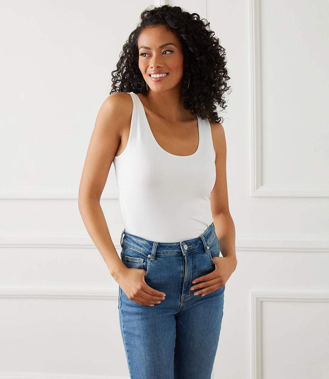 karen kane White Petite Size Scoop Tank Karen Kane