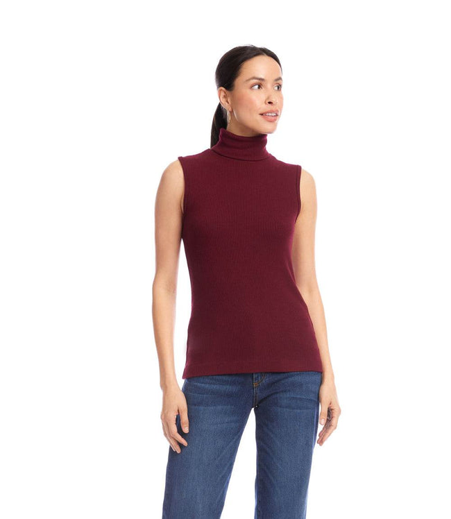 Karen Kane Wine Ribbed Turtleneck Tank Karen Kane