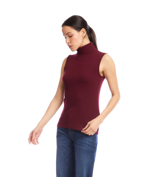Karen Kane Wine Ribbed Turtleneck Tank Karen Kane