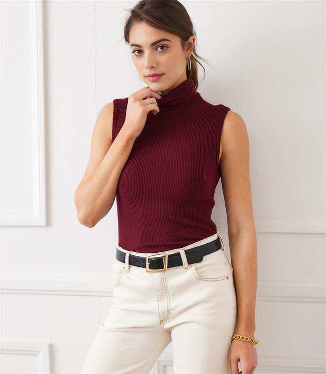 karen kane Wine Ribbed Turtleneck Tank Karen Kane