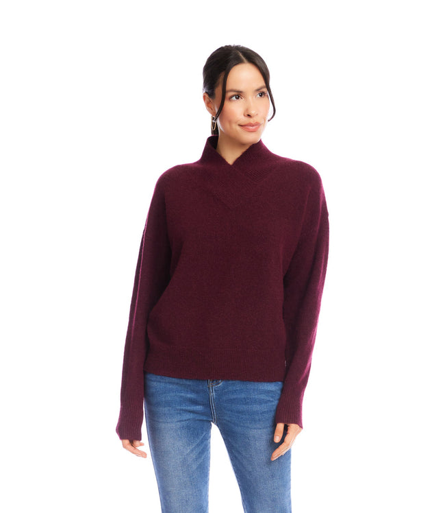 Karen Kane Wine Shawl Collar Sweater Karen Kane