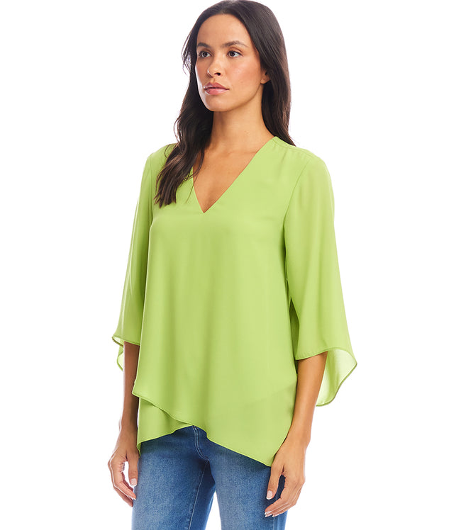 Karen Kane Kiwi Bracelet Sleeve Asymmetric Top Karen Kane