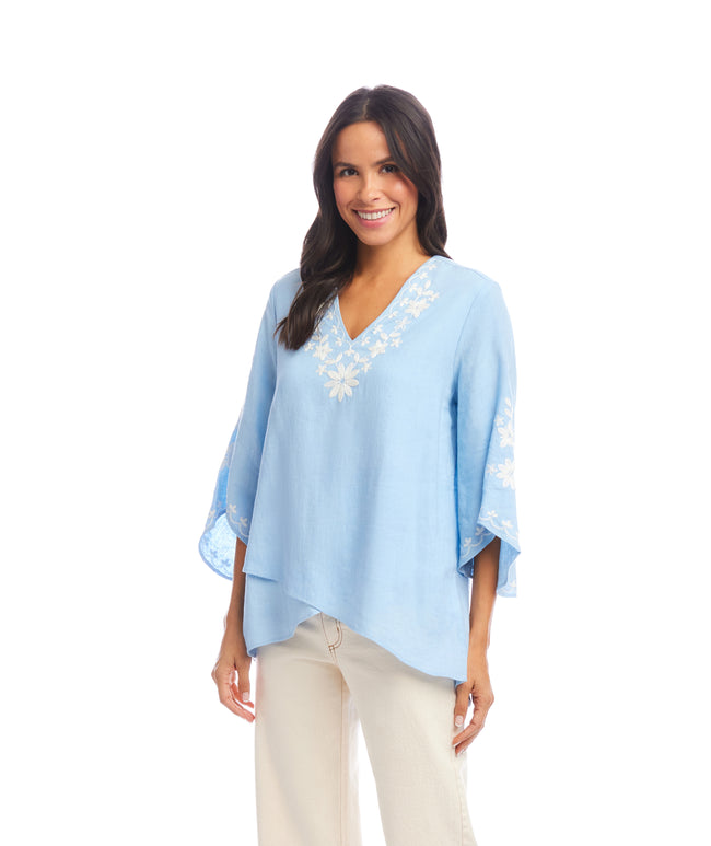 Karen Kane Lake Bracelet Sleeve Embroidered Asymmetric Top Karen Kane