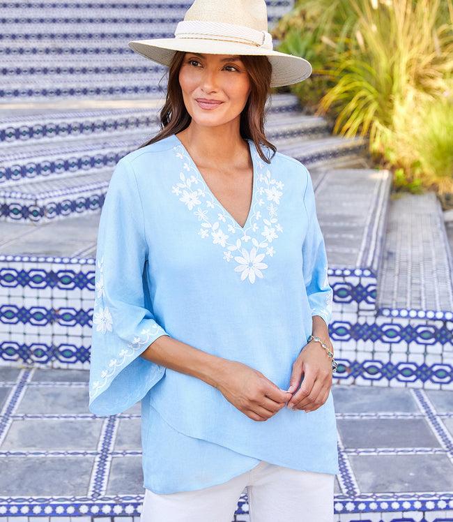 Karen Kane Lake Bracelet Sleeve Embroidered Asymmetric Top Karen Kane