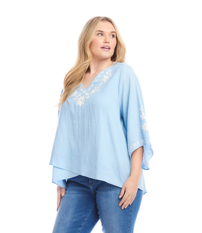 Karen Kane Lake Plus Size Bracelet Sleeve Embroidered Asymmetric Top Karen Kane