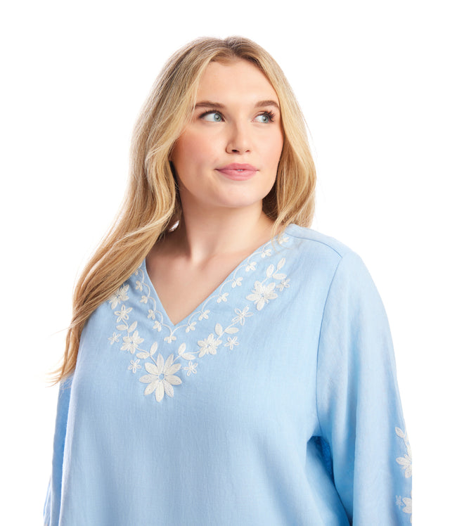 Karen Kane Lake Plus Size Bracelet Sleeve Embroidered Asymmetric Top Karen Kane