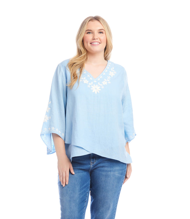 karen kane Lake Plus Size Bracelet Sleeve Embroidered Asymmetric Top Karen Kane