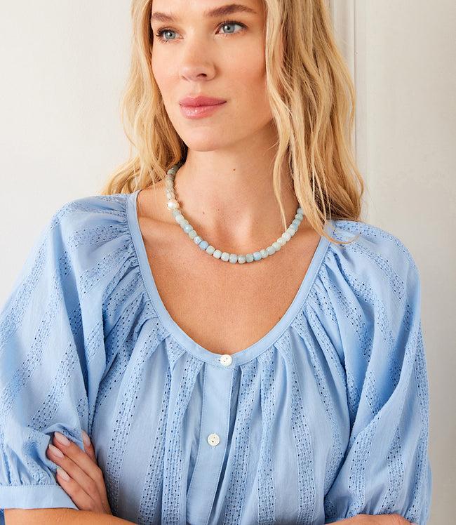 Karen Kane Lake Short Sleeve Embroidered Peasant Top Karen Kane