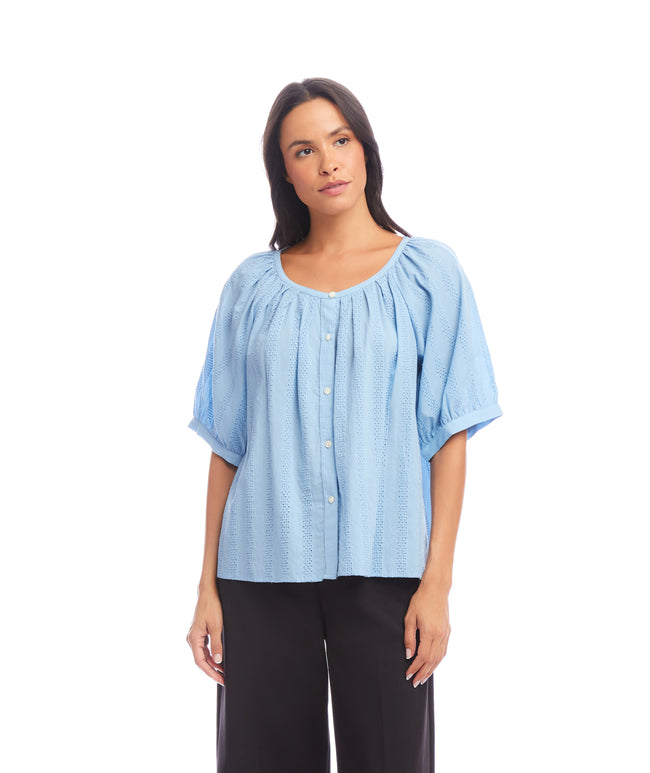 Karen Kane Lake Short Sleeve Embroidered Peasant Top Karen Kane