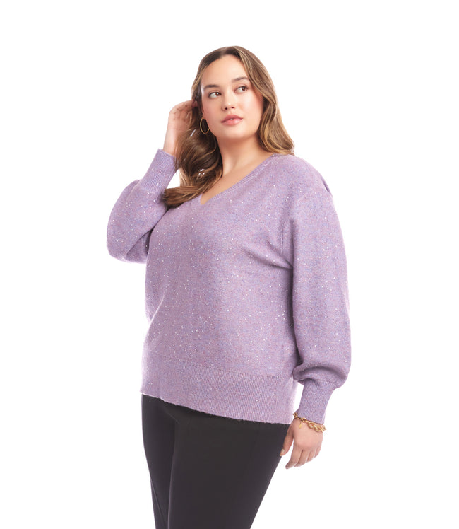 Karen Kane Lavender Plus Size Sequin V-Neck Sweater Karen Kane