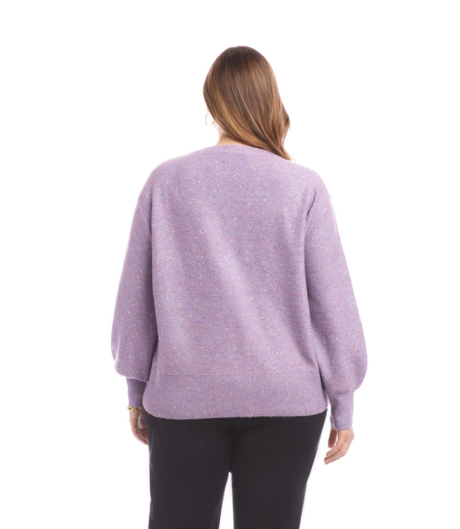 Karen Kane Lavender Plus Size Sequin V-Neck Sweater Karen Kane