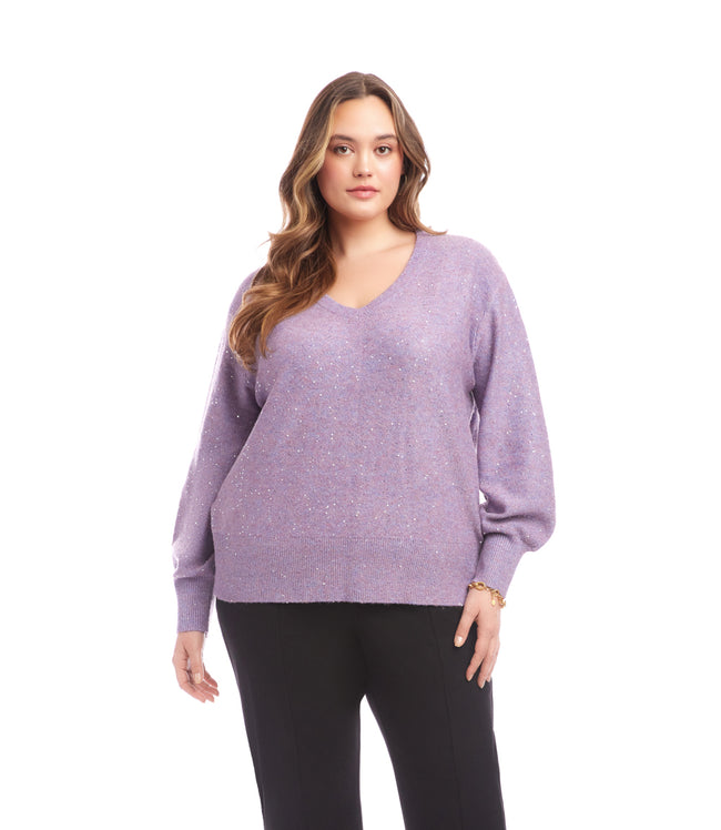 karen kane Lavender Plus Size Sequin V-Neck Sweater Karen Kane karen kane Lavender Plus Size Sequin V-Neck Sweater Karen Kane
