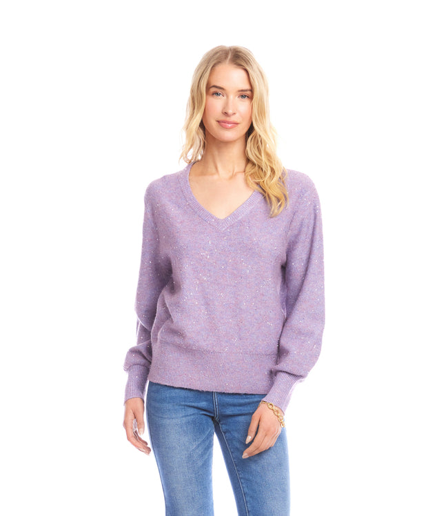 Karen Kane Lavender Sequin V-Neck Sweater Karen Kane