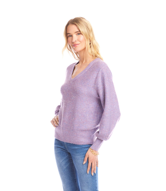 Karen Kane Lavender Sequin V-Neck Sweater Karen Kane