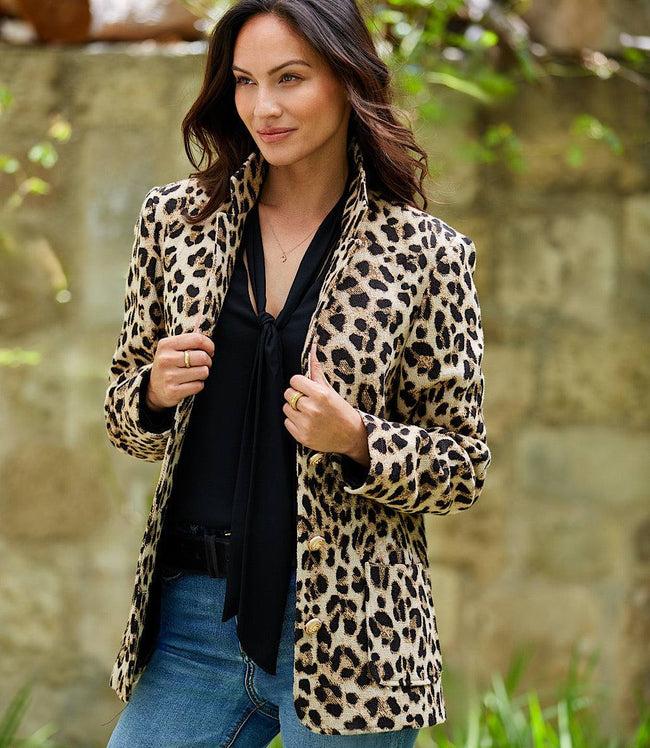 karen kane Leopard Animal Jacquard Blazer Karen Kane