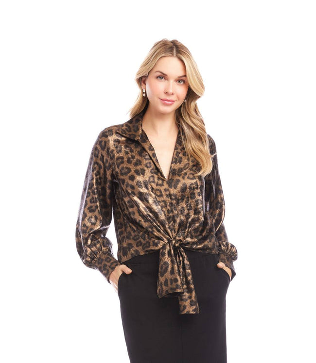 Karen Kane Leopard Long Sleeve Tie-Front Top Karen Kane