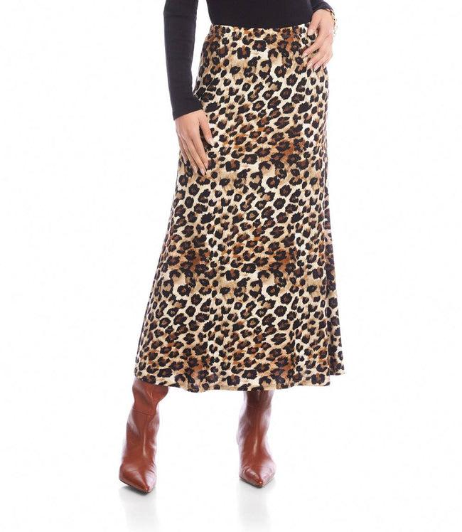 Karen Kane Leopard Petite Size Side-Slit Midi Skirt Karen Kane