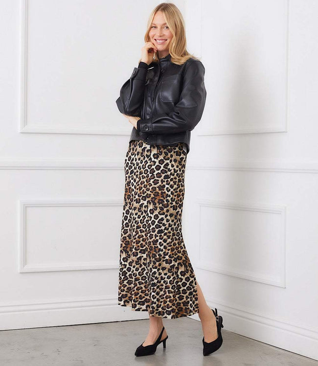 karen kane Leopard Petite Size Side-Slit Midi Skirt Karen Kane