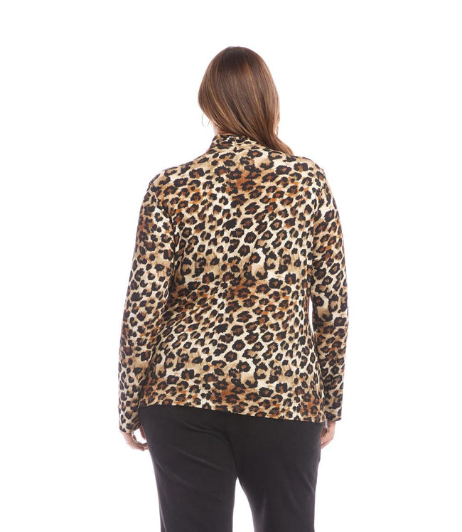 Karen Kane Leopard Plus Size Long Sleeve Crossover Side-Shirred Top Karen Kane