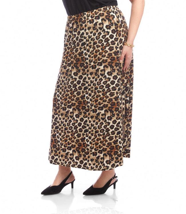 Karen Kane Leopard Plus Size Side-Slit Midi Skirt Karen Kane