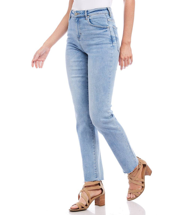 Karen Kane Light Blue Raw Hem Straight Jeans Karen Kane