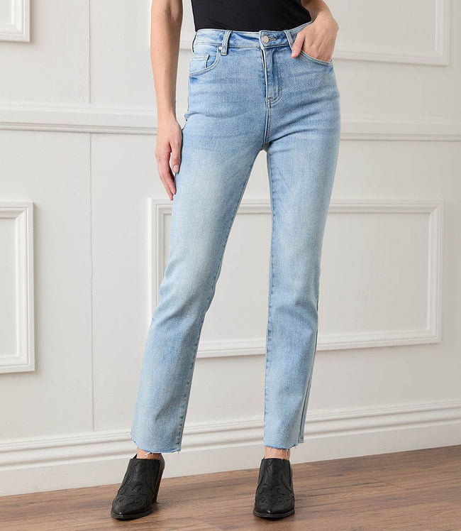 karen kane Light Blue Raw Hem Straight Jeans Karen Kane