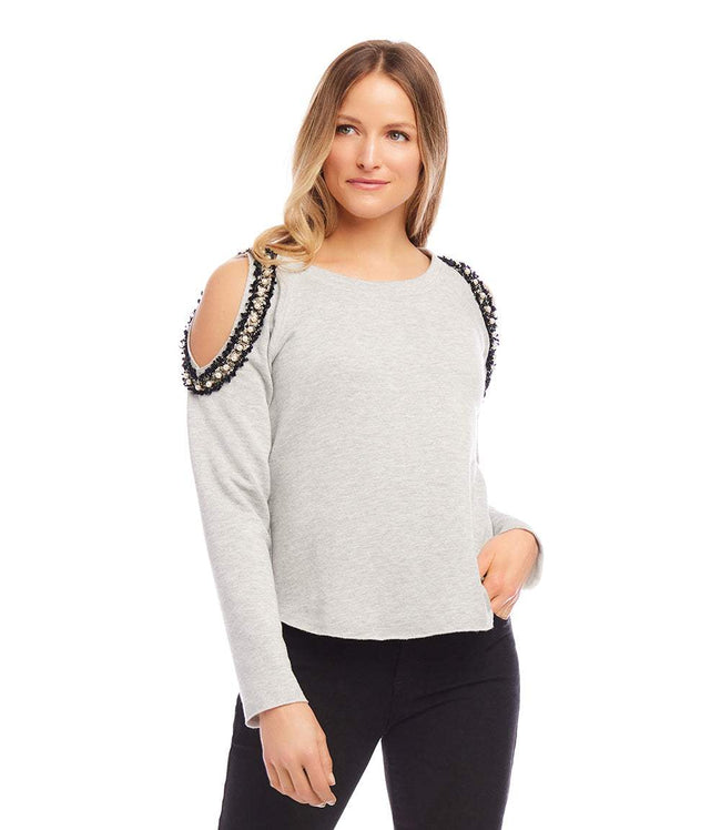Karen Kane Light Heather Gray Embellished Sweatshirt Karen Kane