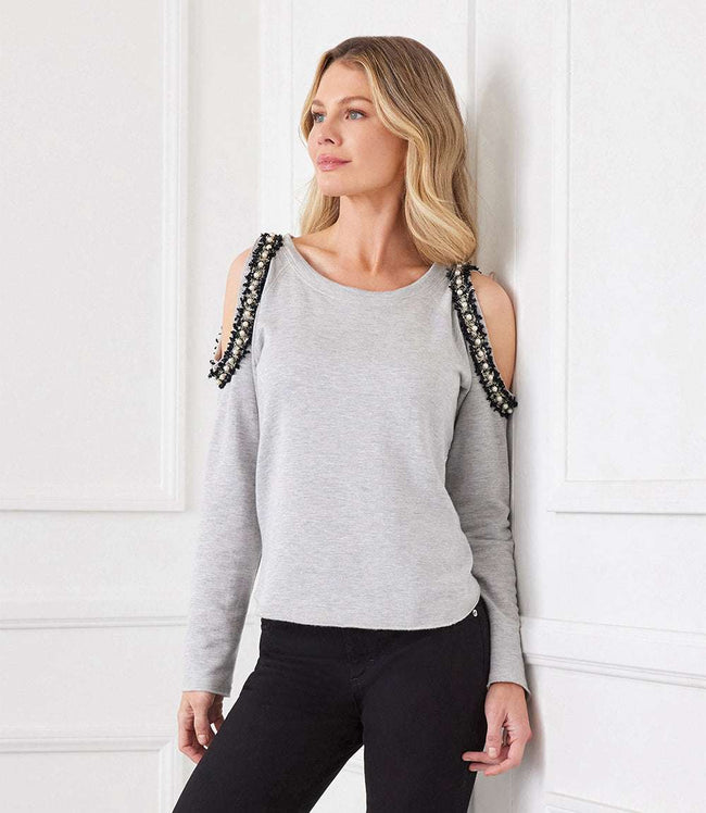 karen kane Light Heather Gray Embellished Sweatshirt Karen Kane