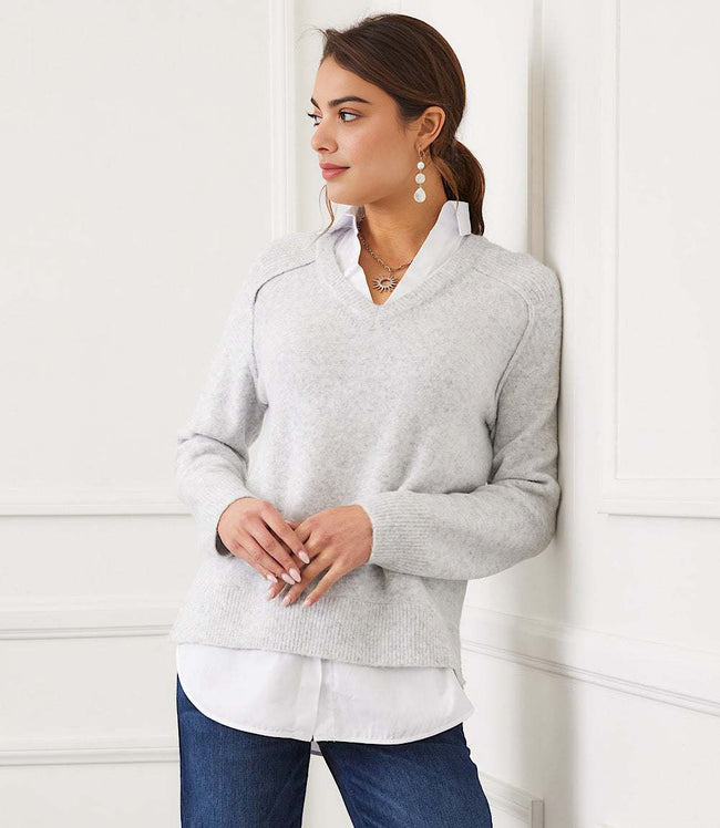 Karen Kane Light Heather Gray Layered Sweater Karen Kane